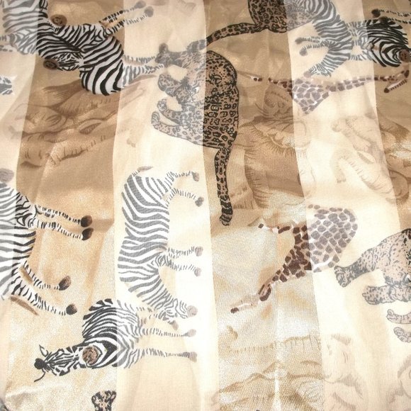 Scarf Animal Print Leopard Zebra Elephant Giraffe Brown Black White Safari S14 - Picture 7 of 7